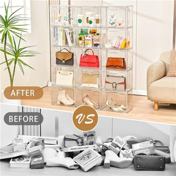 Clear Acrylic Stackable Storage Bin with Lid Handbag Display Case Organizer - Picture 4 of 7